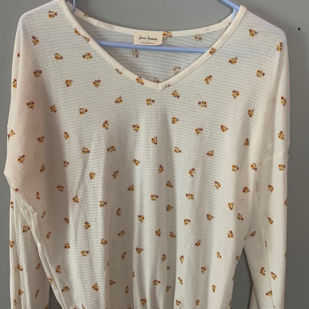 white flower long sleeve shirt